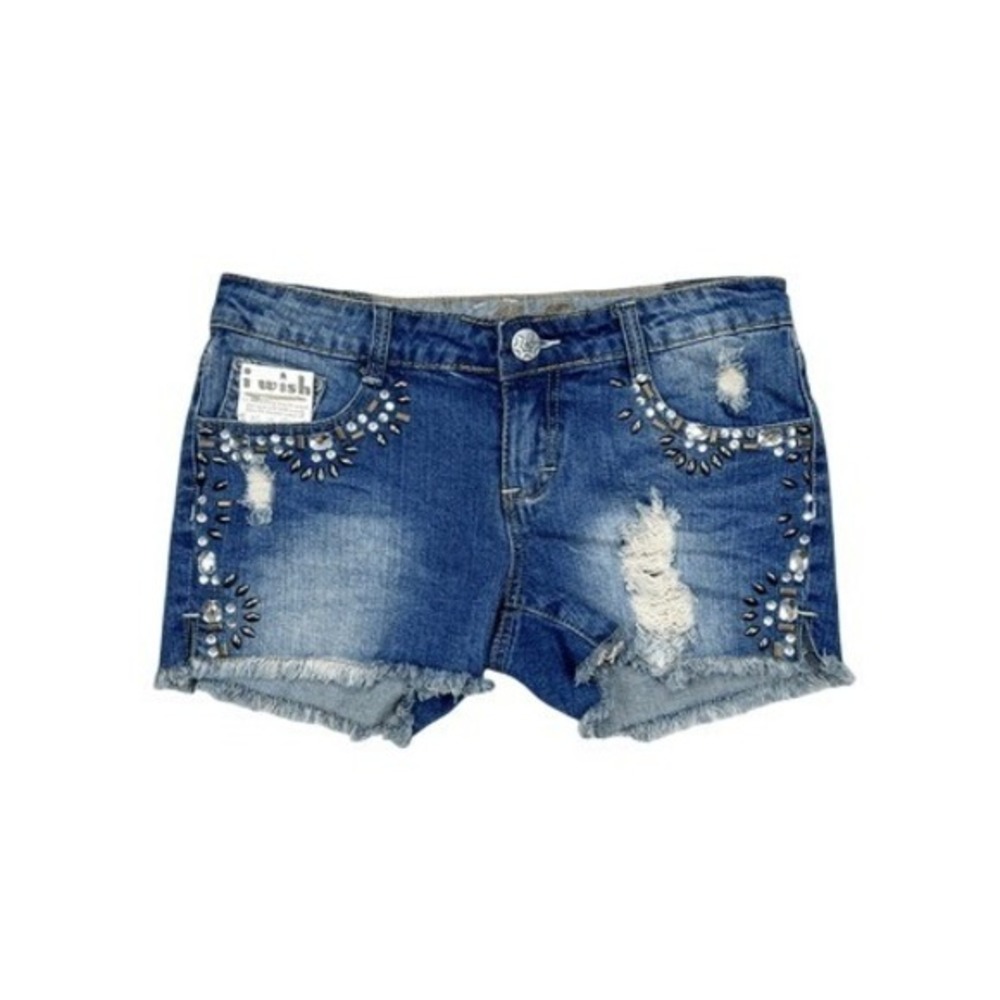 Vanilla Star Medium Wash Embellished‎ Stretch Cutoff Jean Shorts Size 5 NEW